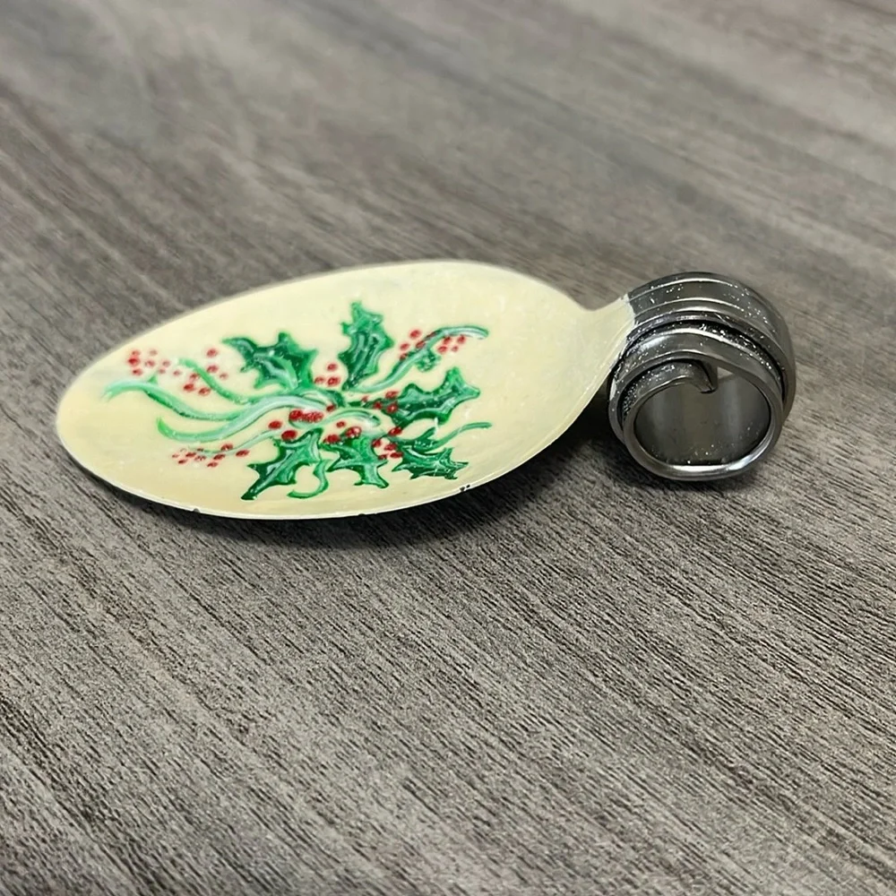 Vintage silver painted spoon with rolled handle charm